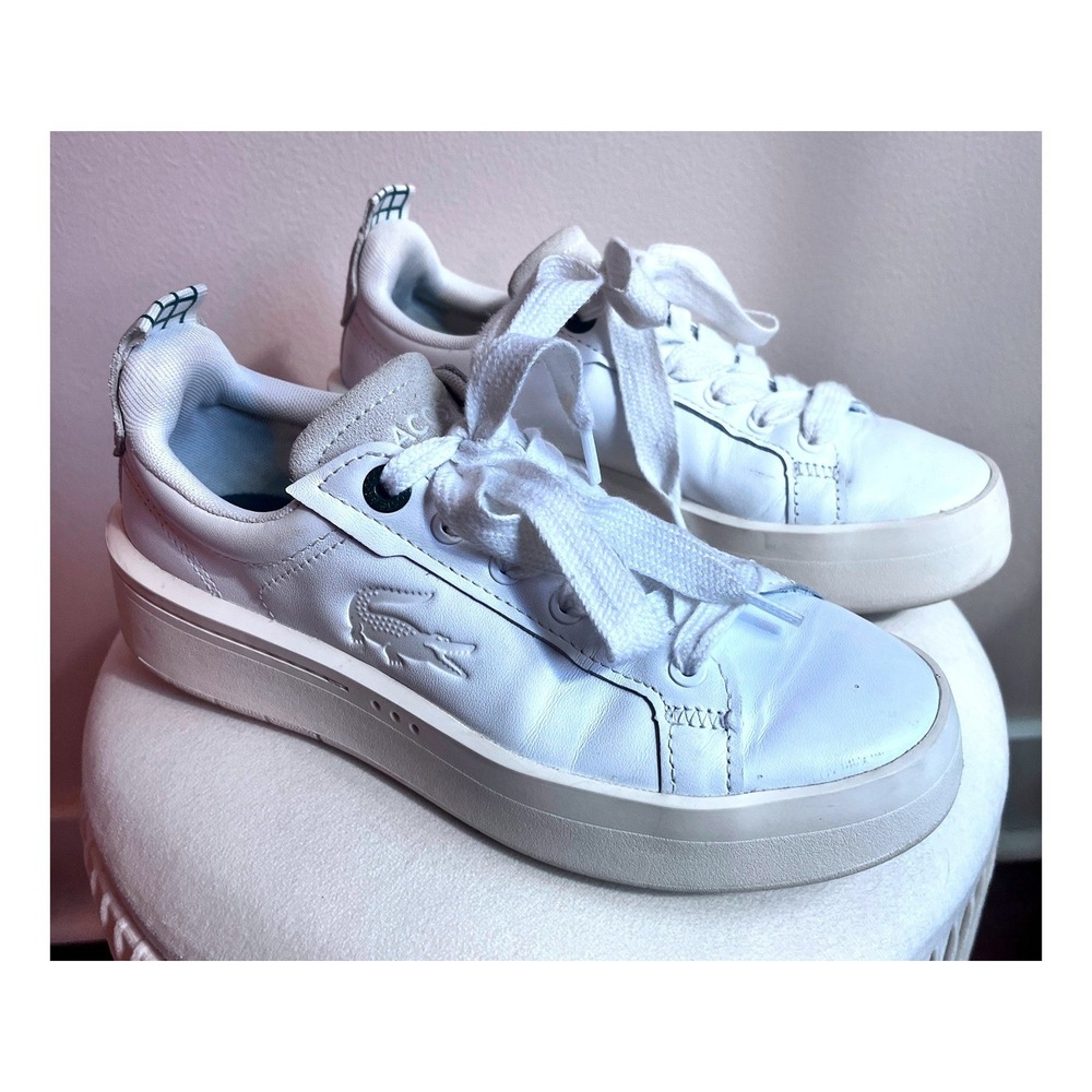 Lacoste Carnaby White Leather Platform Sneakers Womens 5.5 745SFA